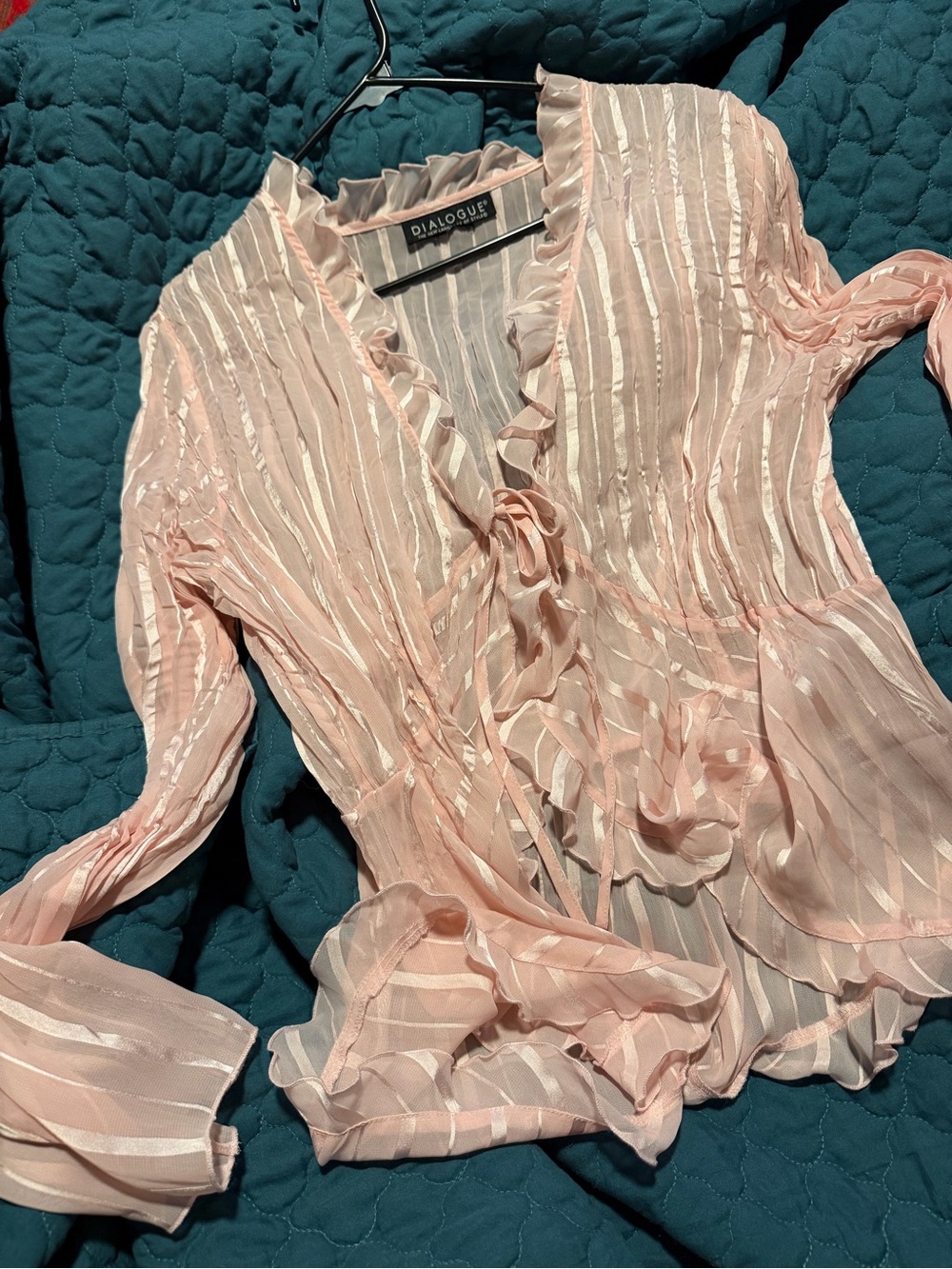 Dialogue Pink Sheer Tie Front Flowy Long Sleeve Blouse